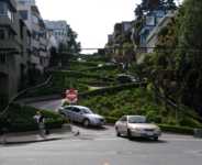 Steep block of Lombard Street with seven switchbacks